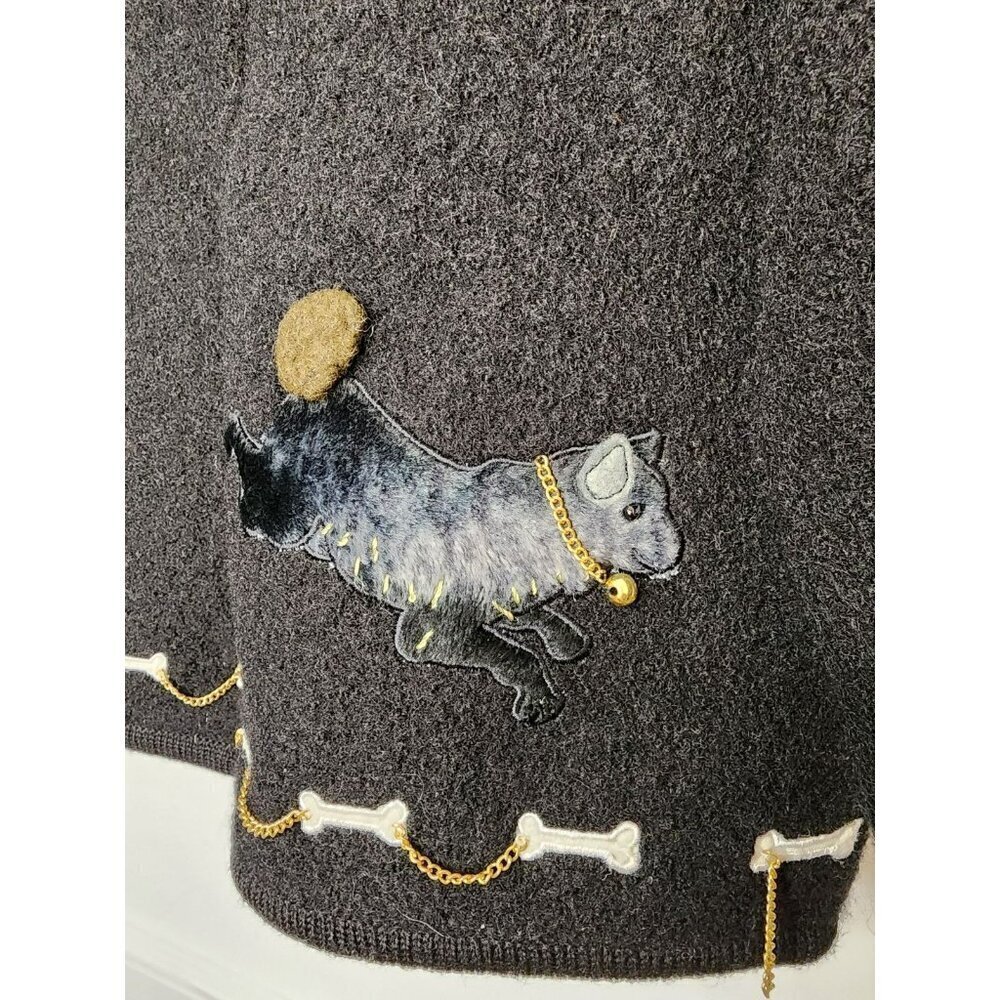 Cute 90s Boiled Wool Full Zip Cardigan Dogs Bones Lisa International Sz Petite M - Picture 7 of 7